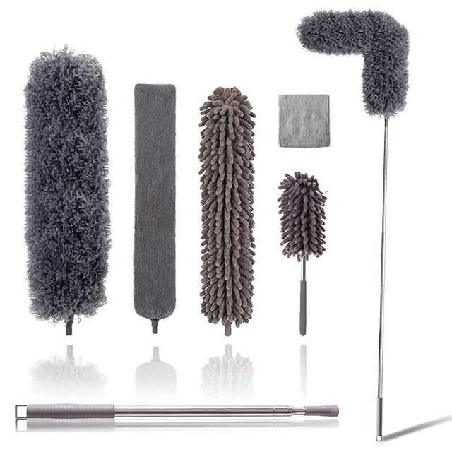 Microfiber Duster Kit for High Ceiling (6pcs), Extendable Dusters for Cleaning with 100" Extension Pole, Long Microfiber Feather Duster for Ceiling Fan/Car, House Cleaning Tool Kit by OOSOFITT