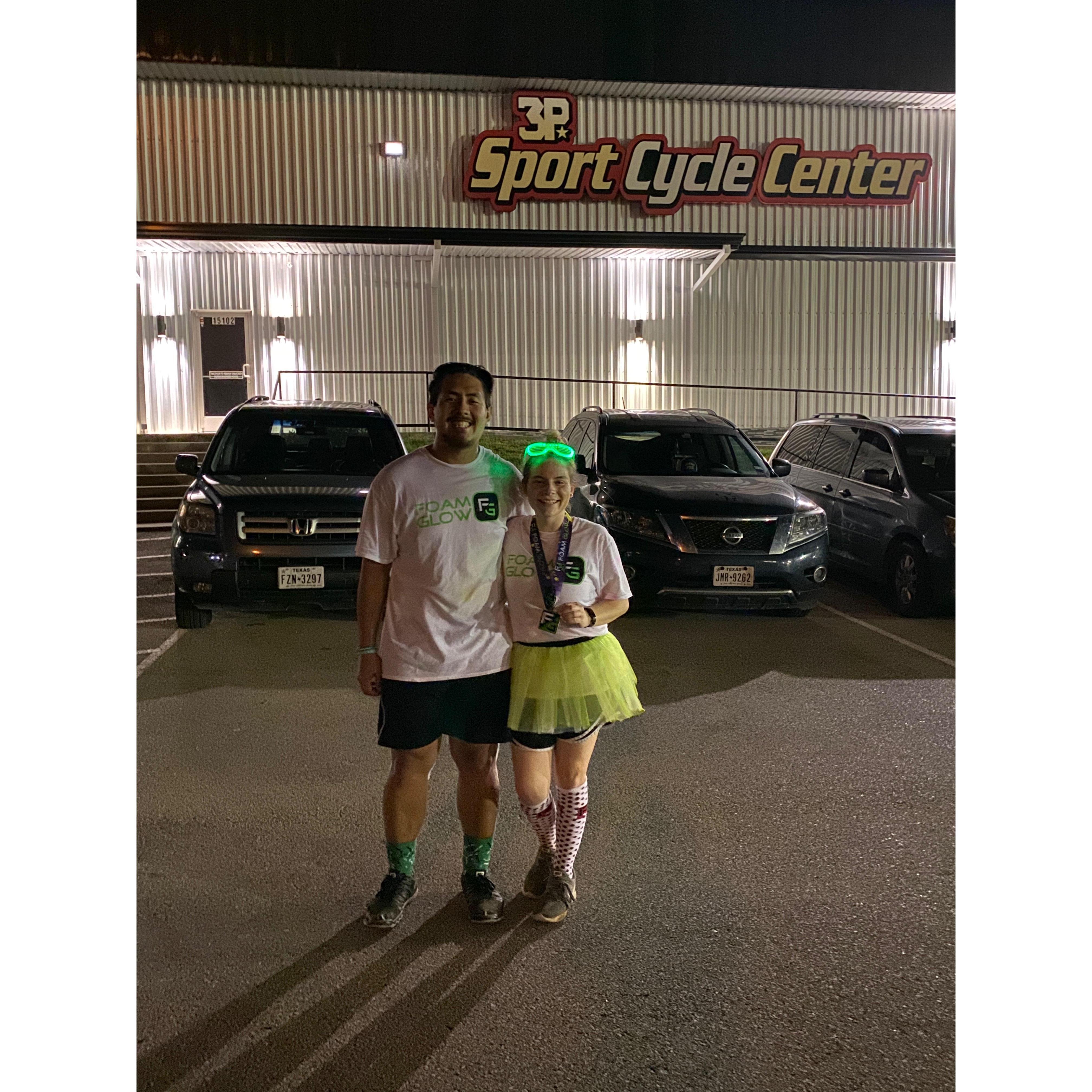 That time Ashley forced Kevin to participate in a glow-in-the-dark fun run for a date night and Kevin survived!