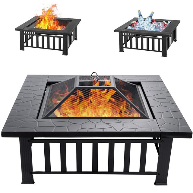 EcoNook 36 inch Fire Pit, Square Outdoor Fire Pit Table with Spark Screen & Fire Poker, 3-in-1 Multipurpose Firepits for Outside, Fireplace for Yard, Garden, Patio
