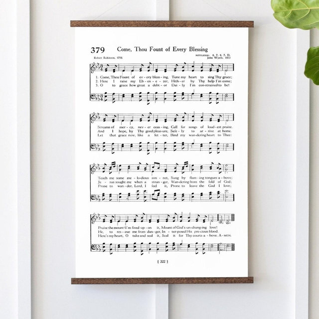Come Thou Fount Of Every Blessing Hymn Sheet Sign | Music Sheet Signs | Hymnal Canvas Sign | Hanging Canvas | Christian Signs | 278