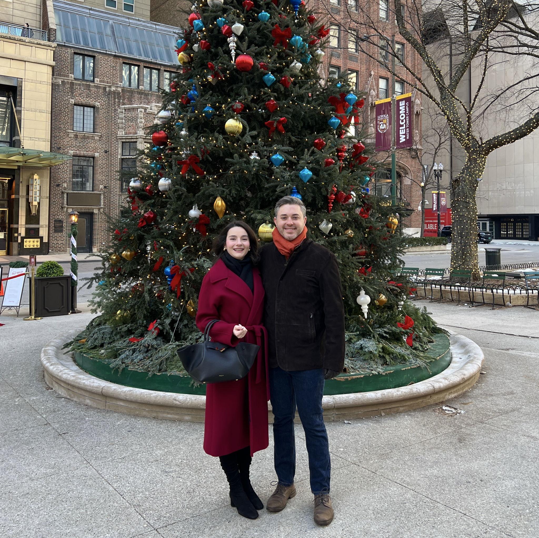 We couldn’t resist stopping for a pic with the Christmas tree in downtown Chicago.