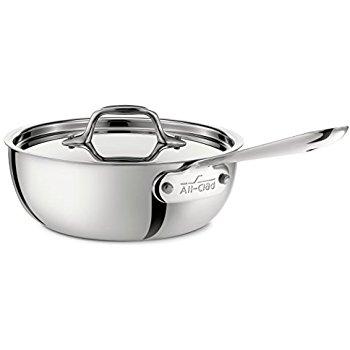 All-Clad 4213 Stainless Steel Tri-Ply Bonded Dishwasher Safe Saucier Pan with Lid / Cookware, 3-Quart, Silver