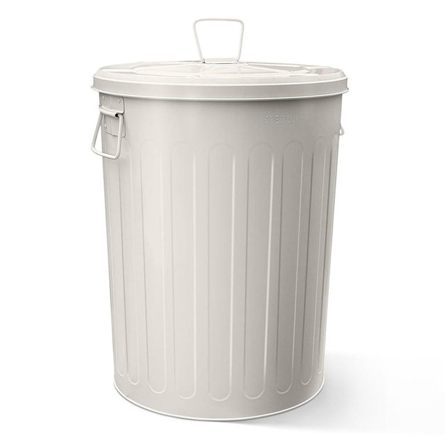 Plexon Galvanized Steel Round Trash Can with Lid Powder Coated Metal - 20 Gallon, Beige