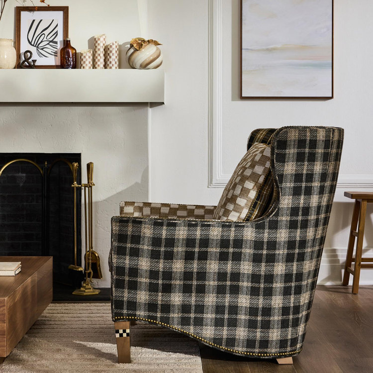 MacKenzie-Childs, Mocha Check Flameless Pillar Candle | Zola