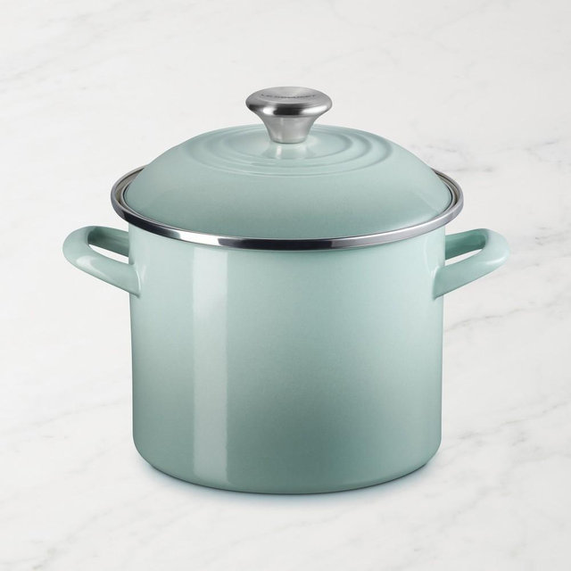 Le Creuset Enameled-Steel Stock Pot, 8-Qt., Sea Salt