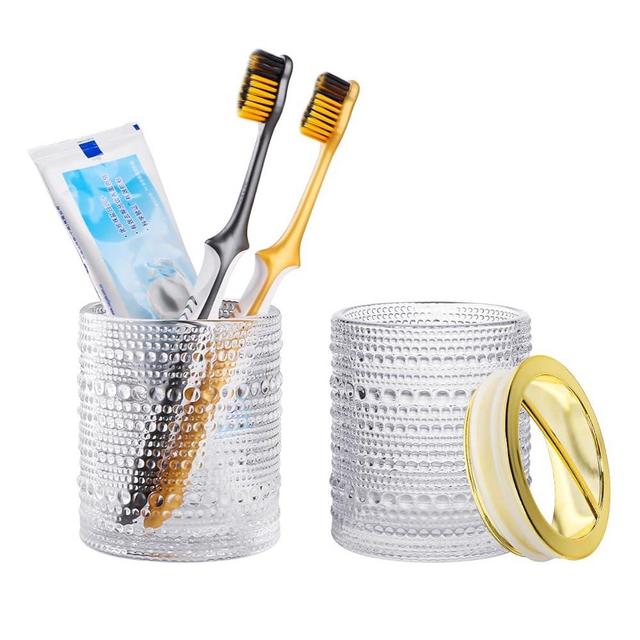 Tonxus Toothbrush Holders for Bathrooms,Clear Glass Toothbrush and Toothpaste Holder,10oz Bathroom Tumbler and Mouthwash Cup,Bathroom Storage Cup for Tooth Brush,Makeup Brush(Clear)