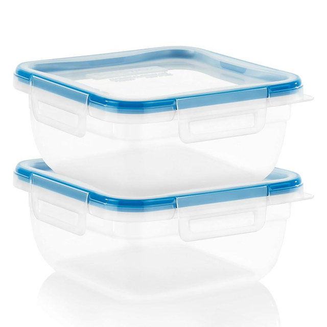 Snapware Total Solution 2-Pack (5.5-Cup) Plastic Food Storage Containers Set, Leakproof & Airtight Locking Lids Square Tupperware, Non-Toxic BPA-Free Lids, Microwave Dishwasher Freezer Safe
