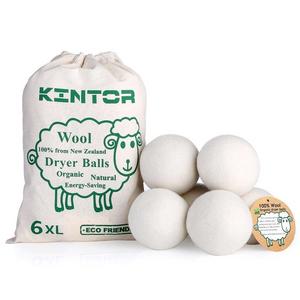 Wool Dryer Balls XL 6-Pack Reusable, Hypoallergenic 100% Organic Natural Fabric Softener Alternative,Baby Safe & Unscented,Reduce Wrinkles & Static Cling, Shorten Drying Time, Handmade by Kintor (XL)