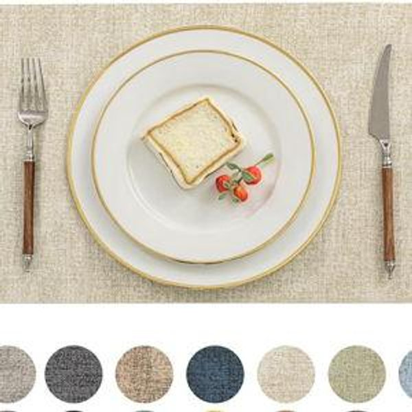 Romanstile Vinyl Placemats Set of 6 - 12 X 18 Inch - Beige