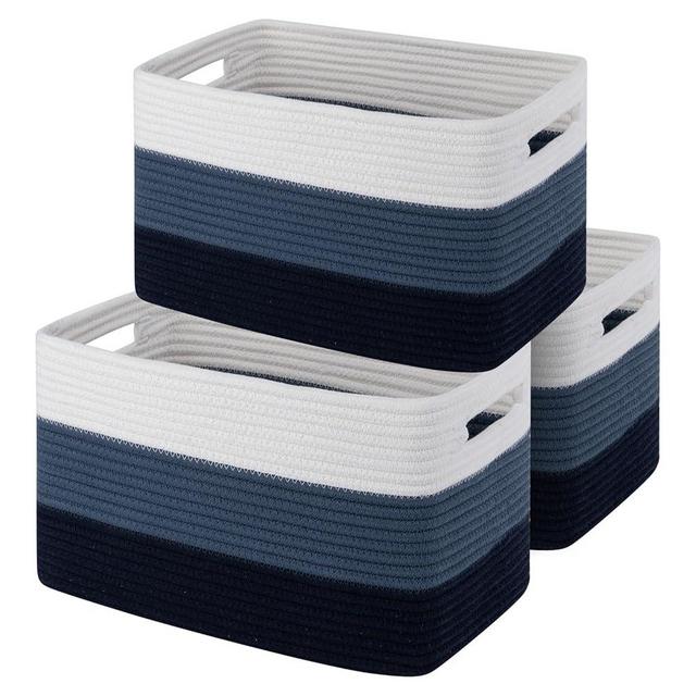 OIAHOMY Storage Basket, Woven Baskets for Storage, Cotton Rope Basket for toys,Towel Baskets for Bathroom - Pack of 3, Gradient Blue
