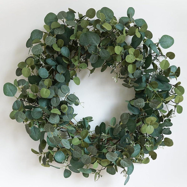 HomeKaren Eucalyptus Wreaths for Front Door 26", Handmade Green Leaves Wreath for Summer, Spring and All Seasons, Greenery Floral Wreath for Wall and Outside