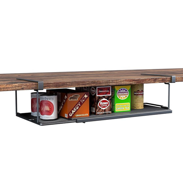 SHINEWON Adjustable Under Cabinet Shelf, Extendable Under Shelf Storage With 6.5 Inches Long Clips for Pantry Cabinet, Laundry Room, Shoe Shelf. (Black, 1 Pack, 5.12" H x 8.26" D)