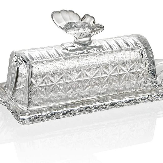 Bezrat Glass Butter Dish | Premium Butter Dish with Lid and Easy Grip Handle | Easy to Use and 100% Food Safe - Dishwasher Safe | Butterfly Addition