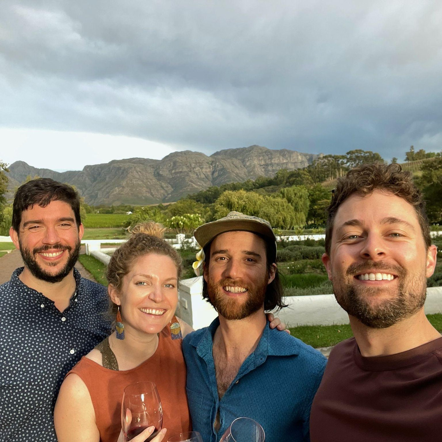 Michael (left) and Mason (right) have been incredible travel partners. Here, we're sipping wine (likely a Chenin Blanc!) in the Stellenbosch region of South Africa.