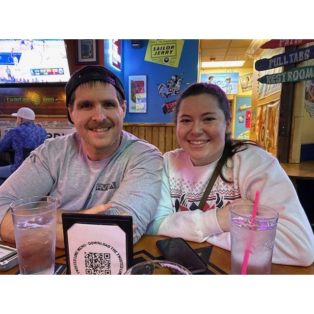 At a bar/pub on a visit to Abbigail's hometown to visit family - Mill Creek, WA