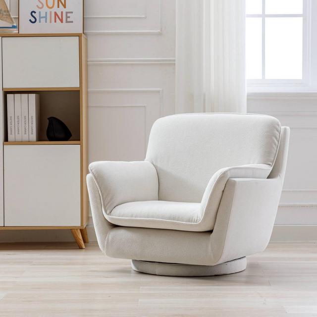 Modern Swivel Performance Fabric Chair with Removable Insert Cream Boucle - WOVENBYRD