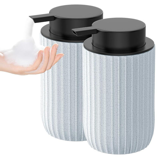 POSOSTO Ceramic Foaming Hand Soap Dispenser 2Pack，12 oz Bathroom Soap Dispensers， Lotion Dispenser for Kitchen, Refillable Matte Streaks Soap Dispenser with Large Pump (Blue-2Pack)