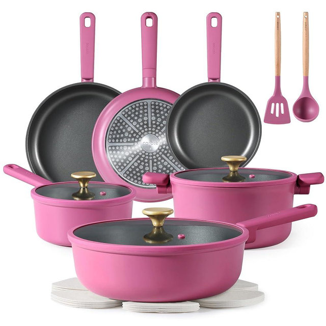 CAROTE Non Stick Pots and Pans Set, Cookware Sets Nonstick, Kitchen Cooking Set with Stay-Cool Handles,with Silicone Tools and Pot Protectors,16 Piece