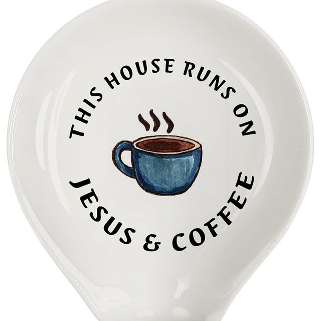 Coffee Spoon Rest, Coffee Bar Accessories & Spoon Holder, Coffee & Jesus Ceramic Spoon Holder for Coffee Lovers Gifts for Friend Wife Husband Sister (White-2)