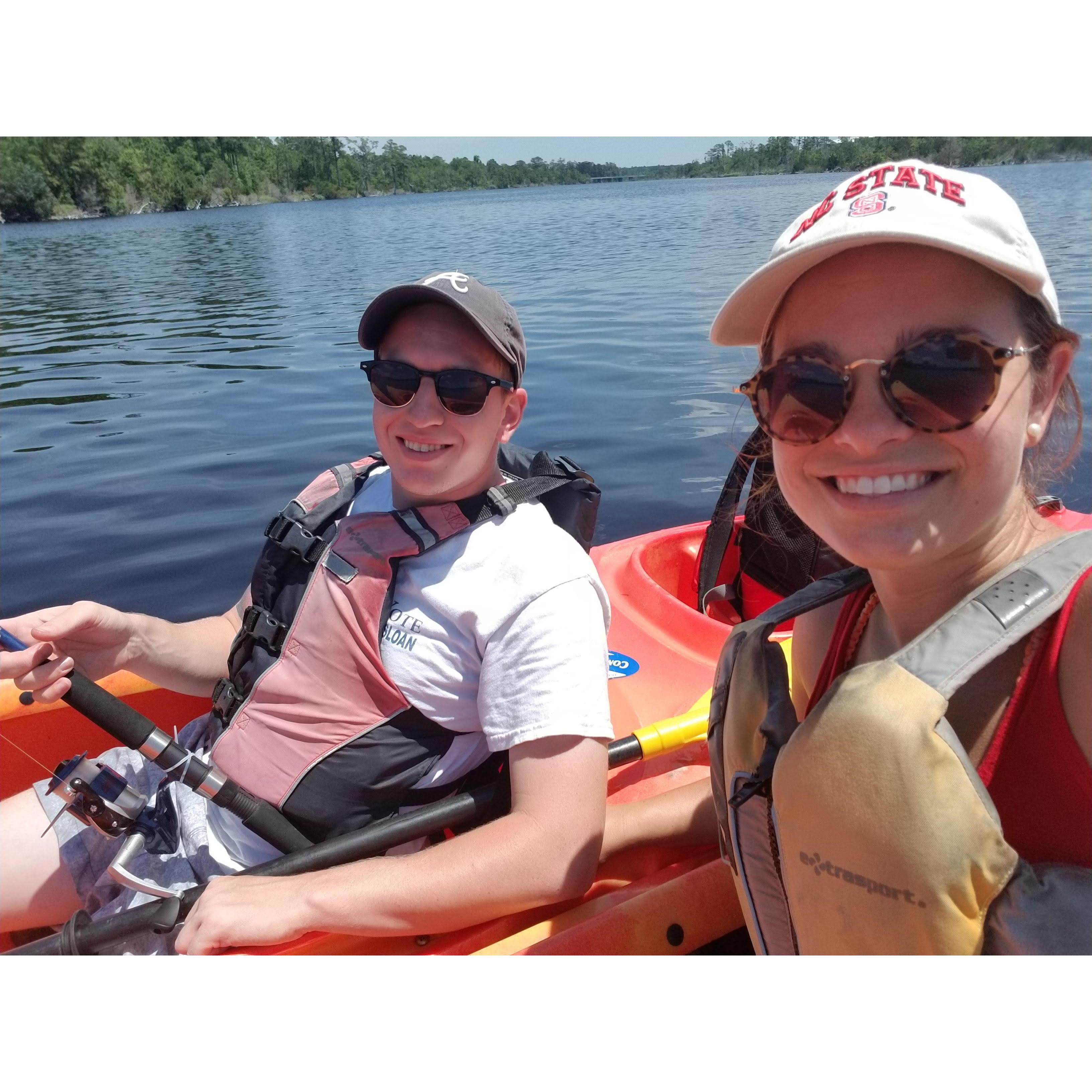 Kayaking on the sound! Noah loves to fish, turns out its harder on a kayak
