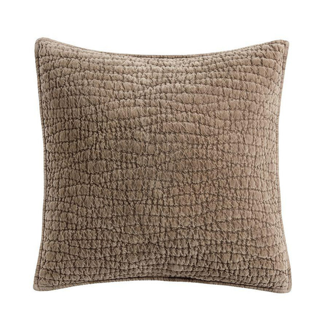 Washed Velvet Handcrafted Quilted Sham, Mochaccino, Euro, Set of 2