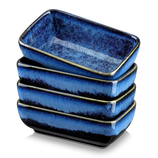 vancasso Stern 6 Oz Dipping Bowls, 4.5 Inches Ceramic Soy Sauce Dish, Rectangular Side Dishes, Small Appetizer Plates Set of 4