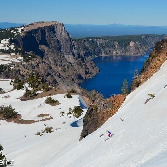 Marcy laying down some turns on the flanks of crater lake during an early summer road trip down to Yosemite.