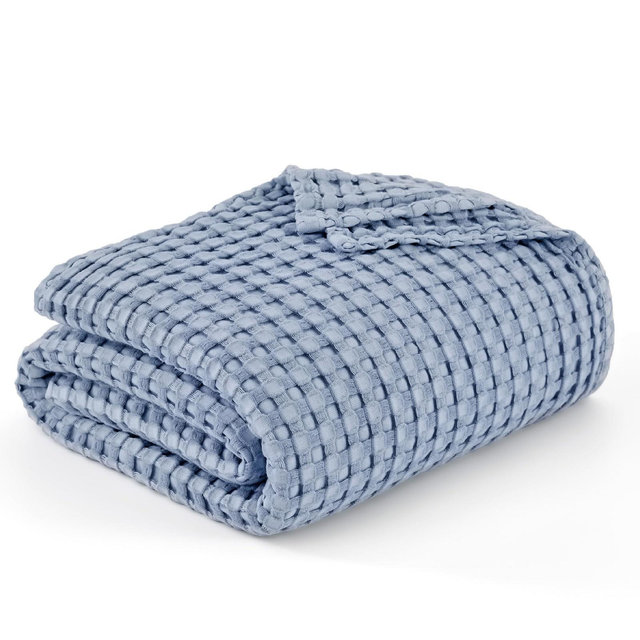 Bedsure Bamboo Cooling Blanket for Hot Sleepers, King Fog Blue - Lightweight Summer Waffle Weave Blanket, Breathable Cotton & Bamboo Blend