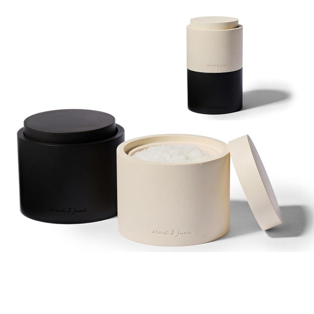 scout & june Stone Salt Cellar - Stackable, Salt and Pepper Bowls for Countertop - Crafted Salt Cellar with Lid - Convenient Kitchen Storage Containers for Spices & Pepper