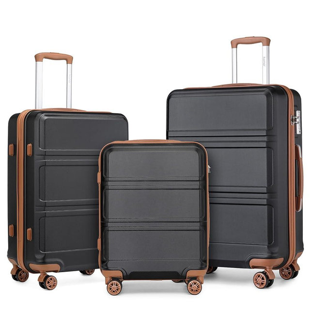 Kono 3 Piece Luggage Sets Lightweight with Spinner Wheels TSA Lock Hardside Travel Rolling Suitcases 20in 24in 28in Carry on Apricot Black