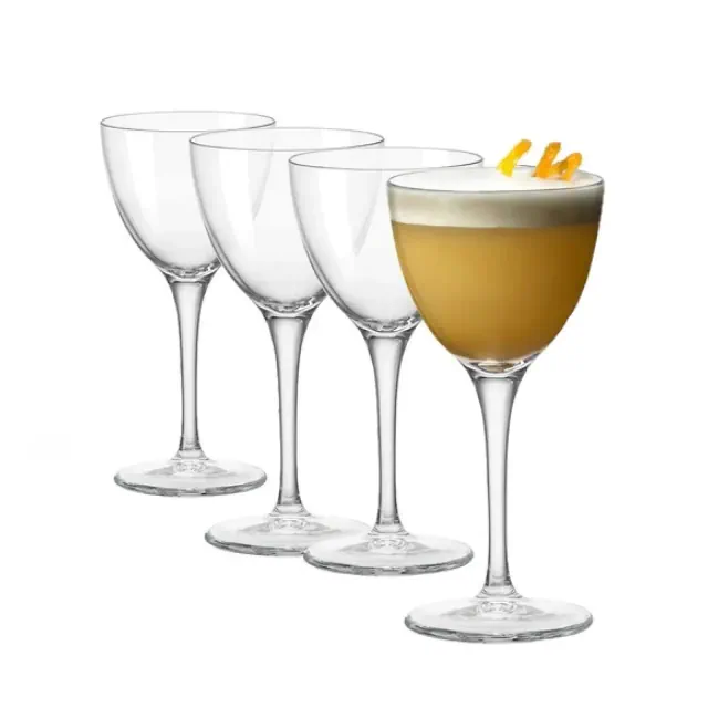 Bormioli Rocco Bartender Novecento Nick & Nora Cocktail Glasses Set of 4, 5.25 oz Elegant One-Piece Stem & Bowl Design, Durable Glassware