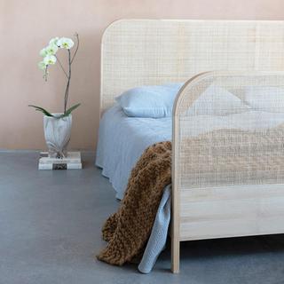 Handmade Pine Wood and Cane Bed Frame