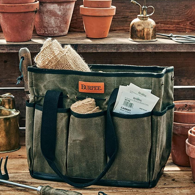 Burpee Waxed Canvas Heavy-Duty Tote Bag Storage Organizer for Gardening Tools 12" H x 14.5" W