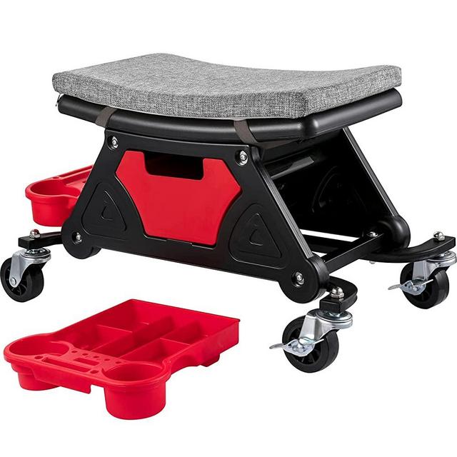 VEVOR Mechanic Stool 300 LBS Capacity Garage Stool with Wheels, Heavy Duty Rolling Mechanics Seat, with Three Slide Out Tool Trays and Drawer, Rolling Tool Seat for Automotive Auto Repair