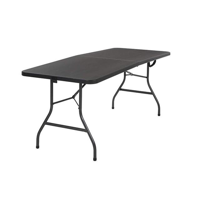 Cosco Deluxe 6 Foot x 30 inch Fold-in-Half Blow Molded Folding Table, Black