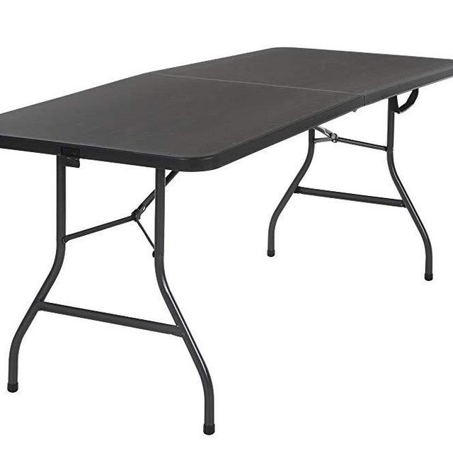 Cosco Deluxe 6 Foot x 30 inch Fold-in-Half Blow Molded Folding Table, Black
