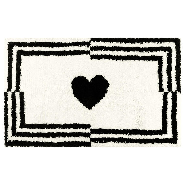 Unique Bargains Cute Heart Pattern Non-Slip Shaggy Soft Absorbent Bathroom Rug Beige-2 20" x 32"