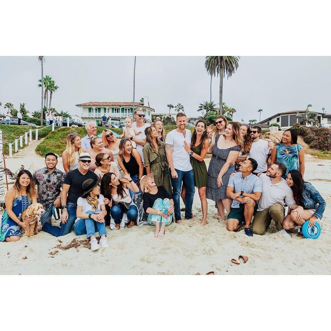 Us with the group of friends & family that surprised me at our engagement!