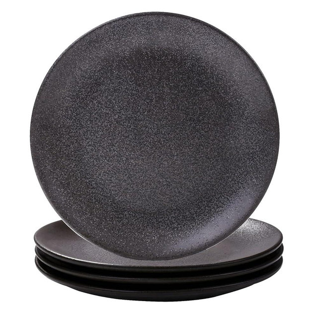 Black Plates Set, Ceramic Dinner Plates, 8 Inch Japanese Ceramic Plates Set of 4