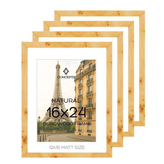 Concepts Set of 4 16X24 Burl Wood Picture Frames with Matt (12X18), Natural Wood Finish, Eco-Friendly Packaging – Elegant Wallhung Decor for Family Photos
