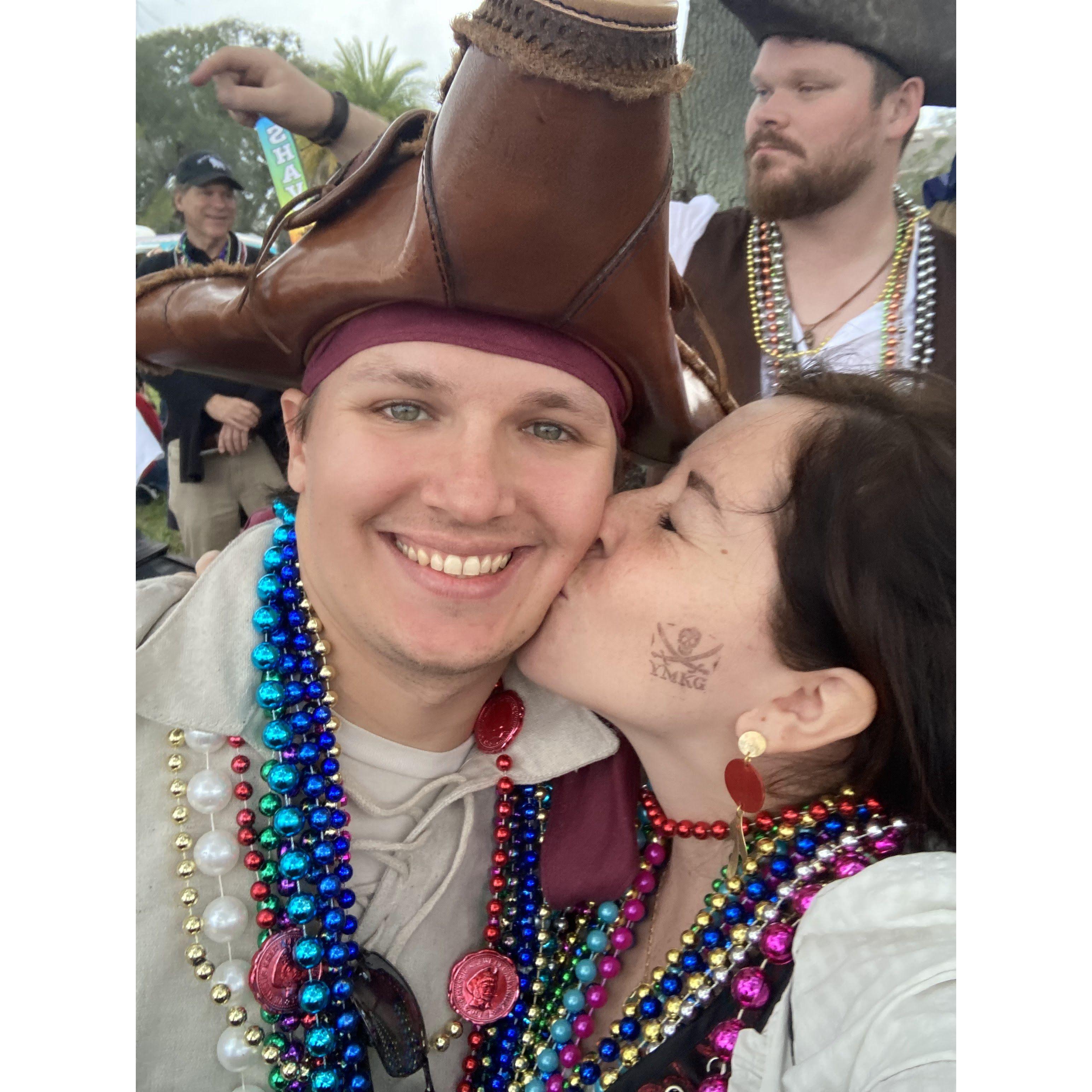 Audrey's first Gasparilla. This is an annual holiday parade in Tampa. Think Mardi Gras...but pirates.