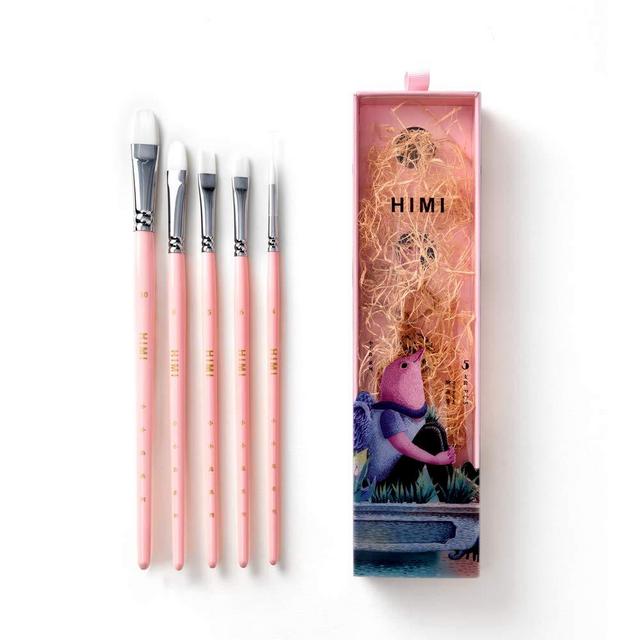 HIMI—Gouache/Watercolor Paint Brushes Set 5 Pcs for Acrylic Oil Watercolor Face & Body Gouache Painting Nice Gift Art hobbyist, Kids & Adults (Pink,Brushes)