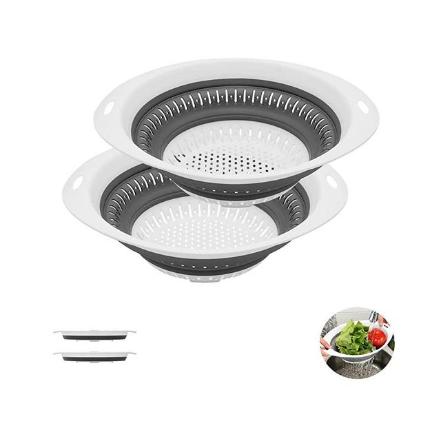 Gjzozohd Collapsible Silicone Colander Set,Includes 2 pcs Large Size 5 Quart Kitchen Foldable Strainers for Fruit,Vegetable and Pasta,Dishwasher-Safe,BPA Free(Grey)