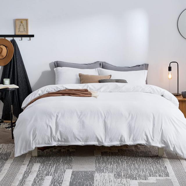 Bedsure White Duvet Covers Queen Size - Washed Duvet Cover, Soft Queen Duvet Cover Set 3 Pieces with Zipper Closure, 1 Duvet Cover 90x90 inches and 2 Pillow Shams