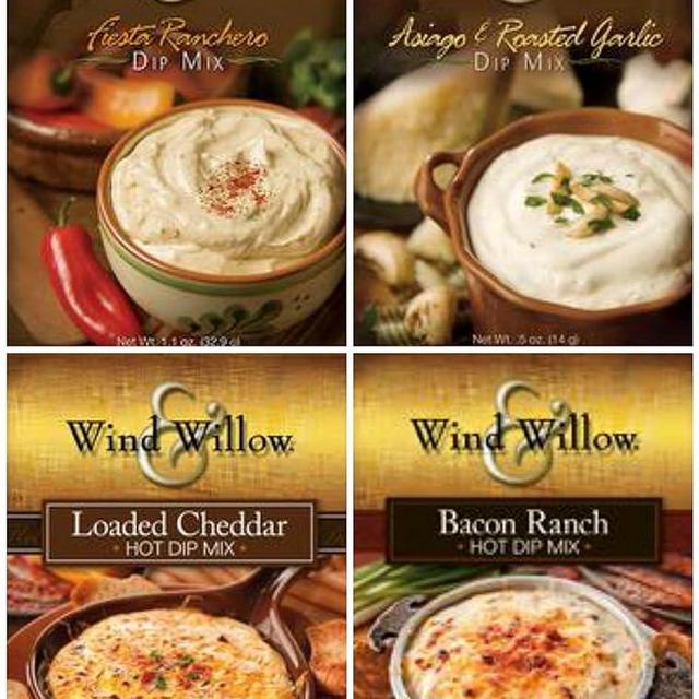 Wind & Willow Dip Mix 4 Flavor Variety Bundle: Loaded Cheddar, Bacon Ranch, Asagio & Roasted Garlic and Fiesta Ranchero (4 Packs Total)
