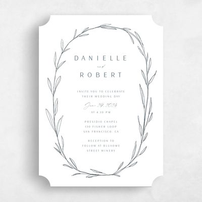 White Ticket Wedding Invitation - Avila Wreath
