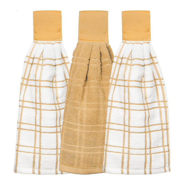 John Ritzenthaler Co. Ritz 3-Pack Solid and Multi Check Tie Towel Set Straw
