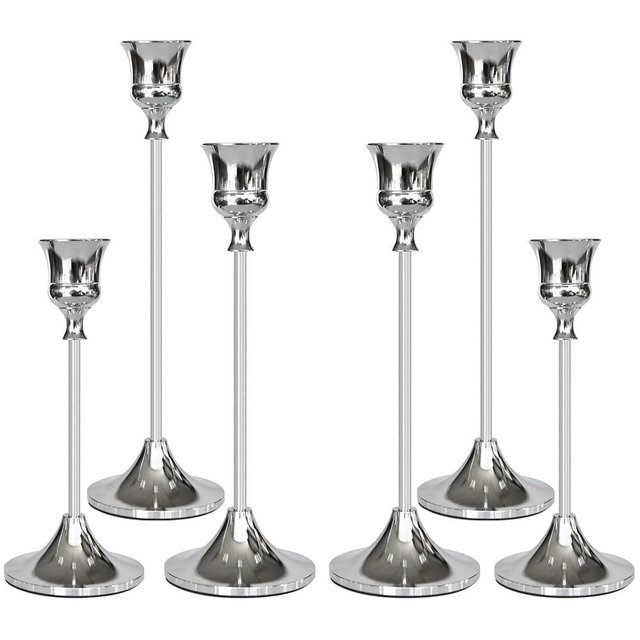 Showin Candlestick Holders Silver, 6 Packs Taper Candle Holder for Candlesticks, Candle Sticks Holder Decor for Home Decor