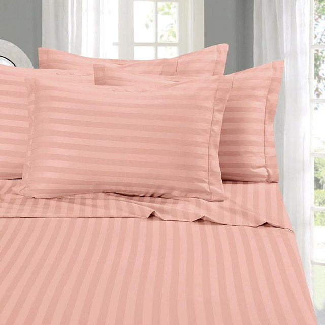 Elegant Comfort Softest and Coziest 6-Piece Sheet Set - 1500 Premium Hotel Quality Microfiber - Deep Pocket, Wrinkle Resistant 6-Piece Damask Stripe Bed Sheet Set, Queen, Dusty Rose