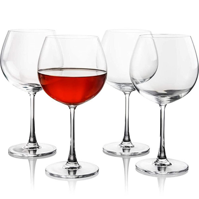 FAWLES Crystal Red Wine Glasses Set of 4 - Thin Rim Large Balloon Wine Glass with Long Stem, 23 Ounce, Clear, Round Wine Goblets for Wine Tasting, Wedding, Anniversary